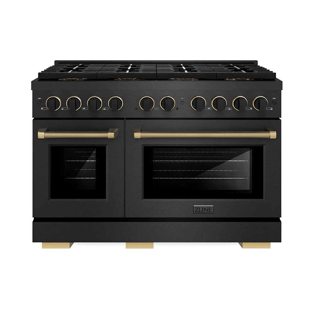 ZLINE 48 in Gas Range 6.7 cu ft 8 Burner DuoPro Cooktop Black Satin Stainless Steel Matte Black Champagne Bronze Accents (PSGRBSZ-48-MBCB)