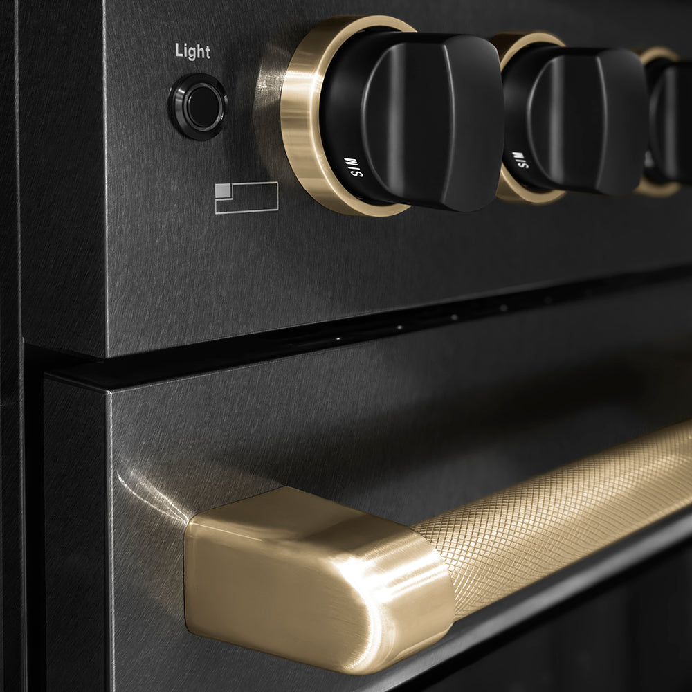 ZLINE 48 in Gas Range 6.7 cu ft 8 Burner DuoPro Cooktop Black Satin Stainless Steel Matte Black Champagne Bronze Accents (PSGRBSZ-48-MBCB)