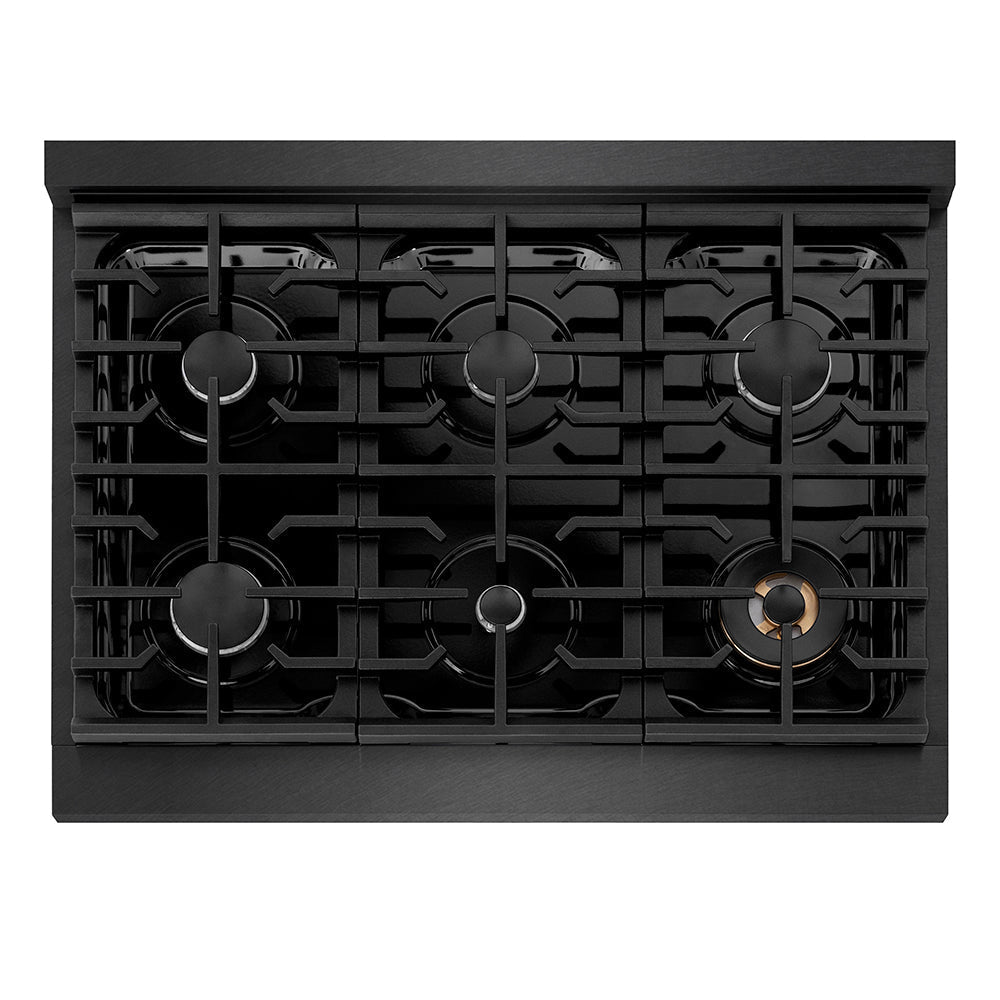 ZLINE 36" Paramount Gas Rangetop with 6 Burners and Porcelain Cooktop in Black Satin Stainless Steel, SRTBS-36