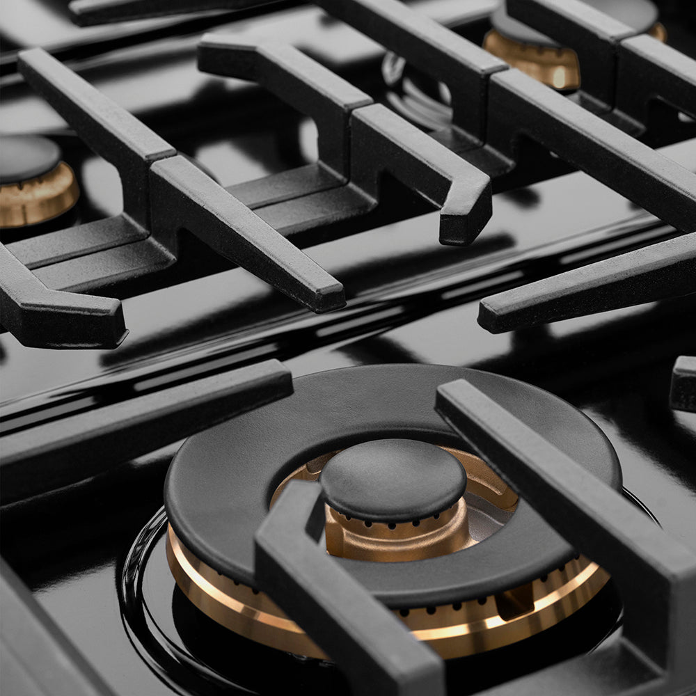 ZLINE 48" Paramount Gas Rangetop with 8 Brass Burners and Porcelain Cooktop in Black Satin Stainless Steel, SRTBS-BR-48