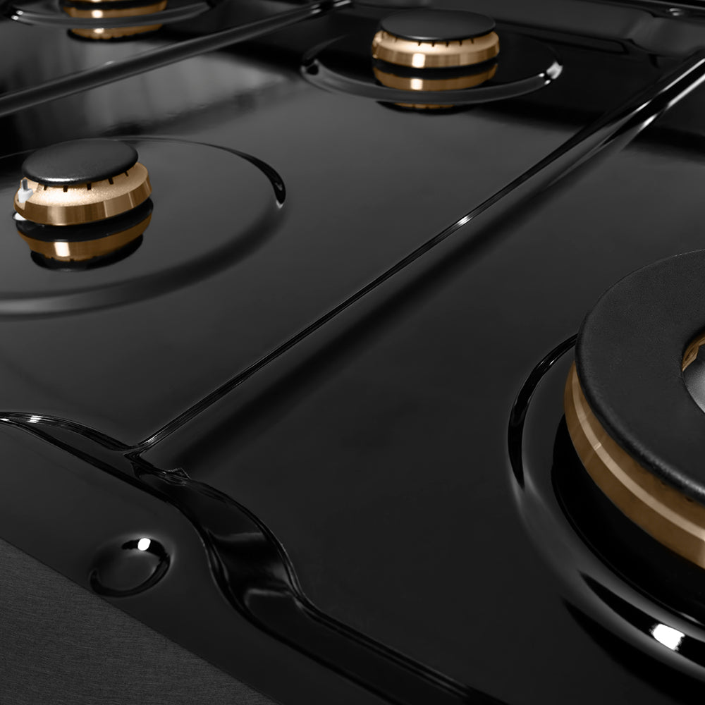ZLINE 48" Paramount Gas Rangetop with 8 Brass Burners and Porcelain Cooktop in Black Satin Stainless Steel, SRTBS-BR-48