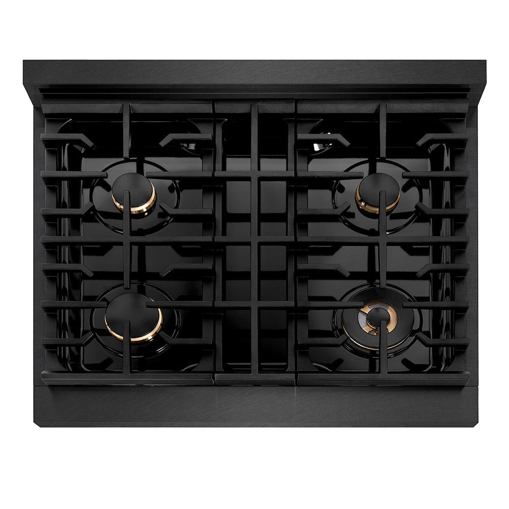 ZLINE Autograph 30" Paramount Gas Rangetop with 4 Burners and Porcelain Cooktop in Black Satin and Champagne Bronze Accents, SRTBSZ-30-CB