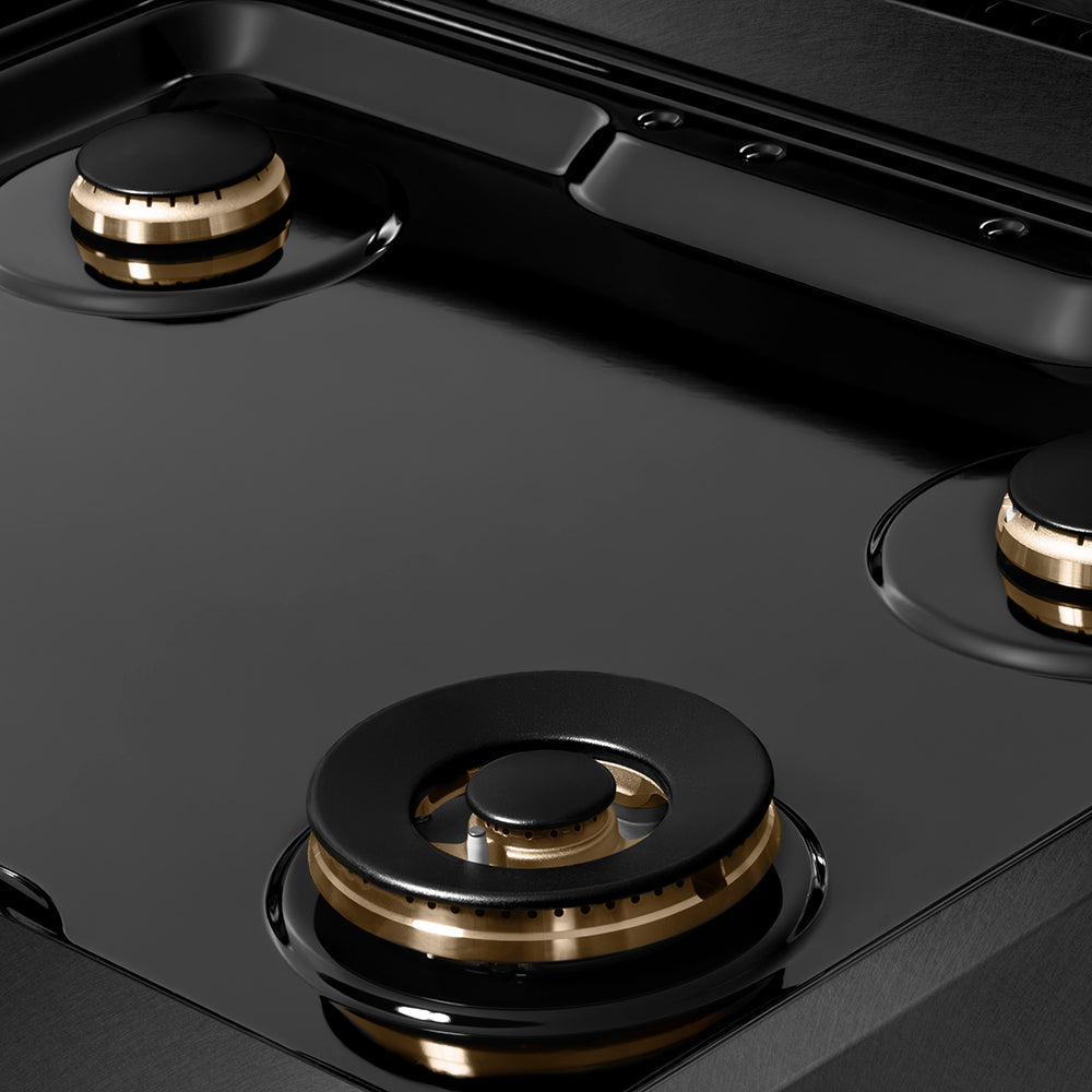 ZLINE Autograph 30" Paramount Gas Rangetop with 4 Burners and Porcelain Cooktop in Black Satin with Polished Gold Accents, SRTBSZ-30-G