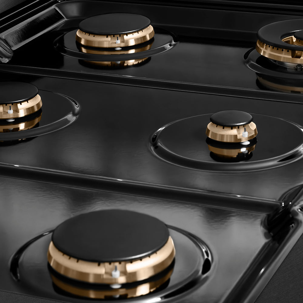 ZLINE Designer 36" Paramount Gas Rangetop with 6 Burners in Black Satin with Matte Black and Champagne Accents, SRTBSZ-36-MBCB