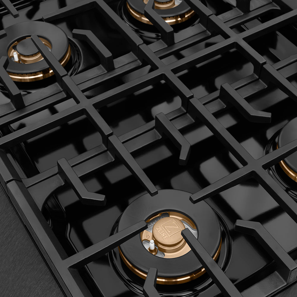 ZLINE Designer 30" Paramount Gas Rangetop with 4 Burner DuoPro™ Cooktop in Black Satin with Black and Champagne Accents, PSRTBSZ-30-MBCB