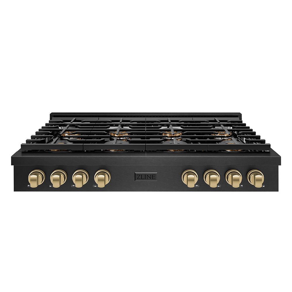 ZLINE 48 in. Gas Rangetop 8 Burners DuoPro™ Cooktop Black Satin Stainless Steel Champagne Bronze Accents (PSRTBSZ-48-CB)