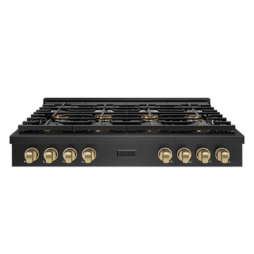 ZLINE 48 in. Gas Rangetop 8 Burners DuoPro™ Cooktop Black Satin Stainless Steel Champagne Bronze Accents (PSRTBSZ-48-CB)