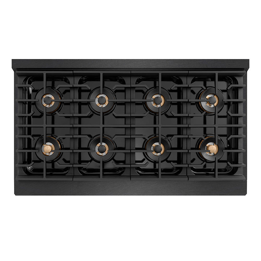 ZLINE 48 in. Gas Rangetop 8 Burner DuoPro™ Cooktop Black Satin Stainless Steel Polished Gold Accents (PSRTBSZ-48-G)