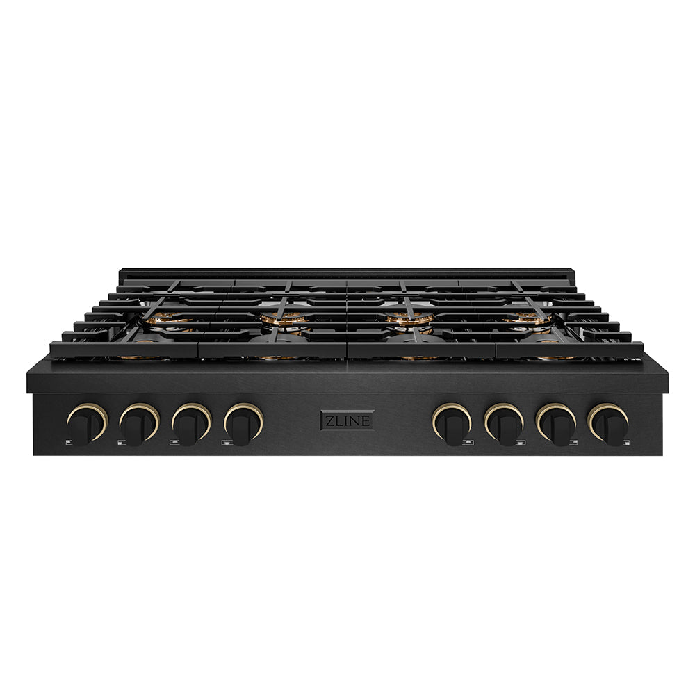 ZLINE 48 in. Gas Rangetop 8 Burner DuoPro™ Cooktop Black Satin Stainless Steel Matte Black & Champagne Bronze Accents (PSRTBSZ-48-MBCB)