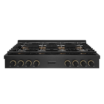 ZLINE 48 in. Gas Rangetop 8 Burner DuoPro™ Cooktop Black Satin Stainless Steel Matte Black & Champagne Bronze Accents (PSRTBSZ-48-MBCB)