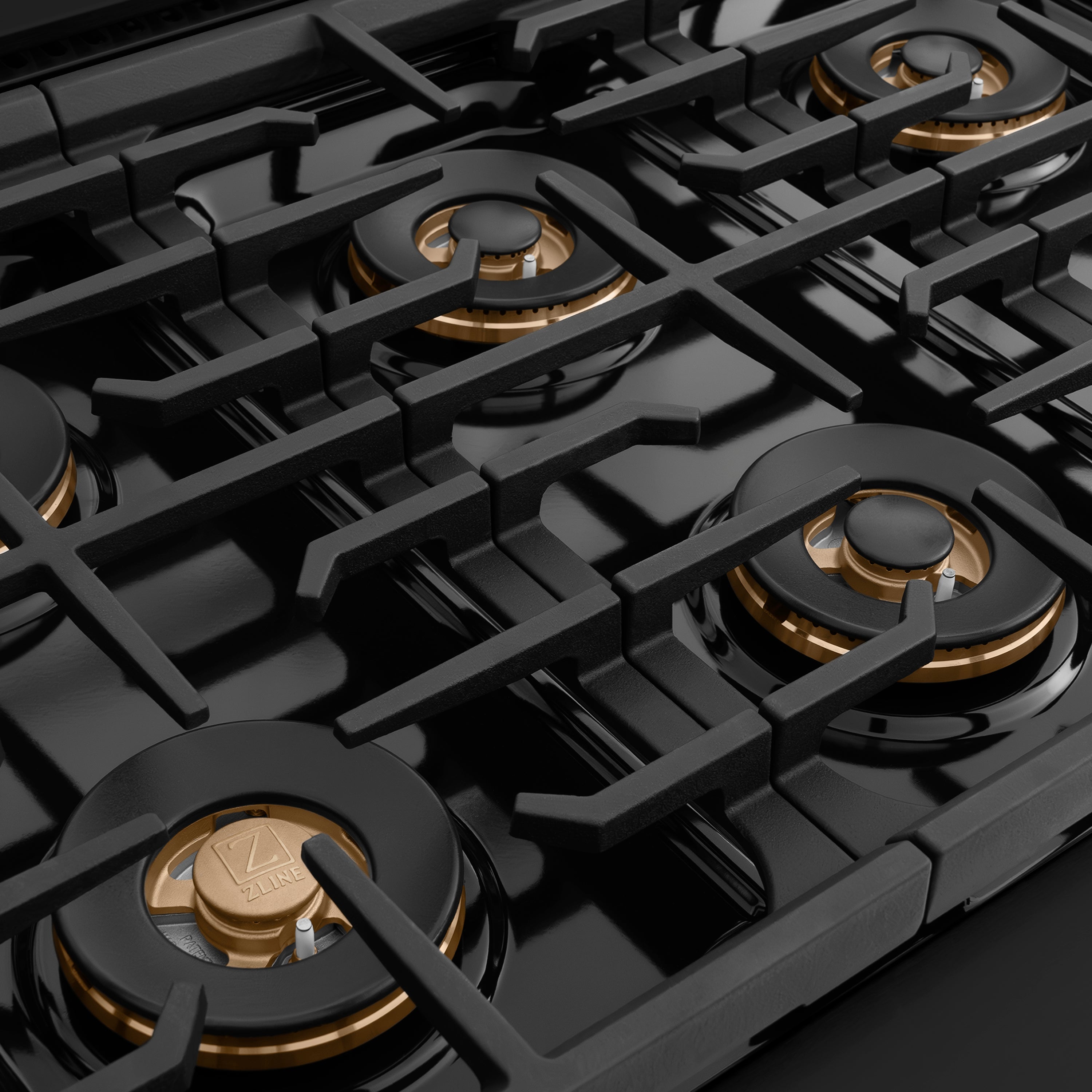 ZLINE 48 in. Dual Fuel Range 6.7 cu. ft. 8 Burner DuoPro Cooktop Dual Ovens Black Stainless Steel Polished Gold Helix Handles (PSDRBZ-48-KG)
