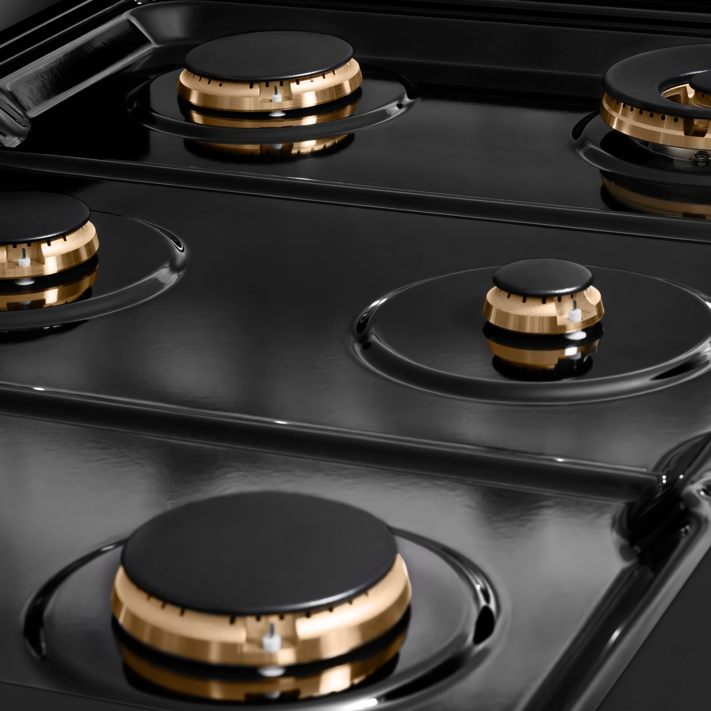 ZLINE 36 in. Gas Range 5.2 cu. ft. 6 Burner Cooktop Convection Gas Oven Black Stainless Steel Polished Gold Helix Handle & Knob Accents (SGRBZ-36-KG)