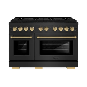 ZLINE 48 in Gas Range 6.7 cu ft 8 Burner DuoPro Dual Oven Black Stainless Steel Champagne Bronze Accents (PSGRBZ-48-KCB)