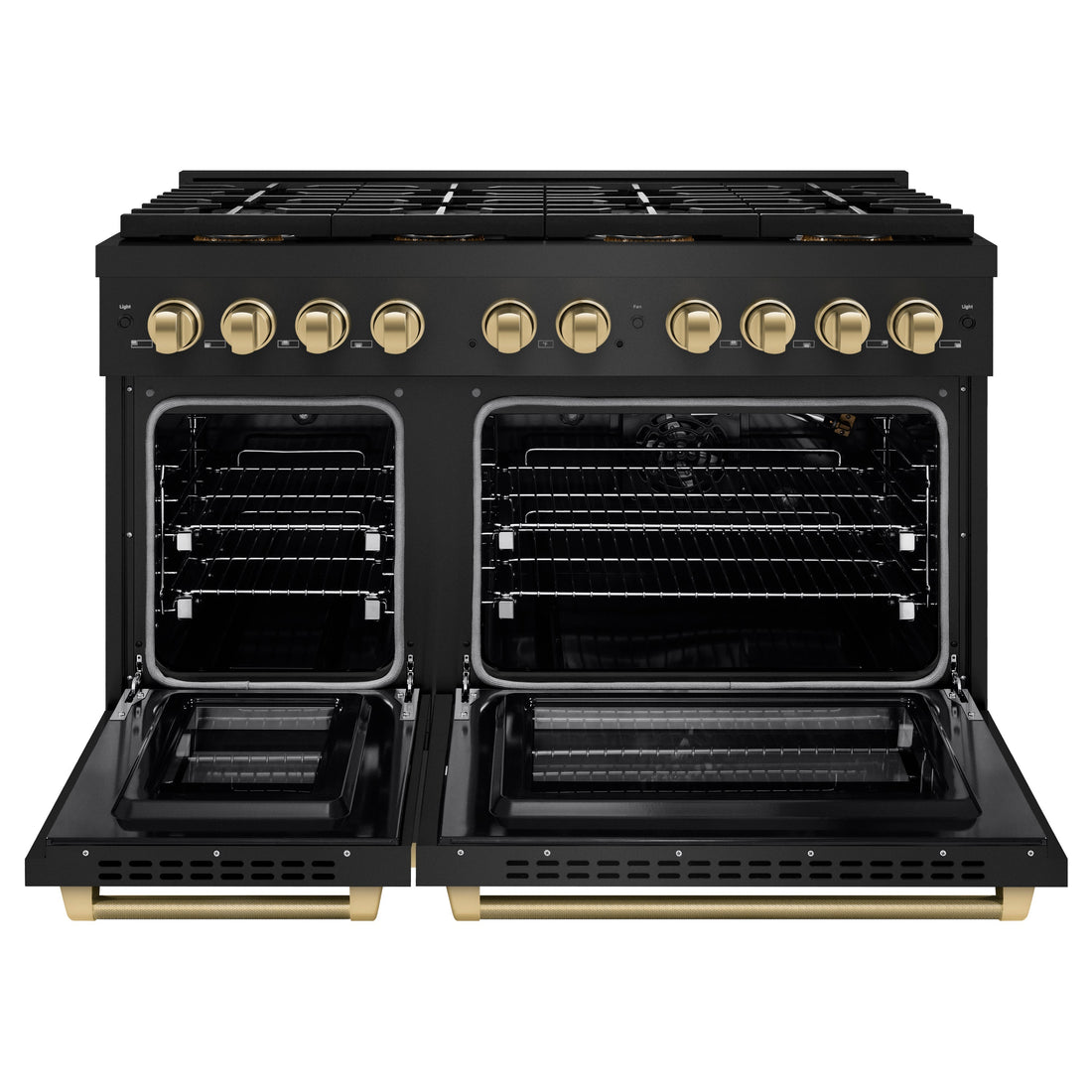 ZLINE 48 in Gas Range 6.7 cu ft 8 Burner DuoPro Dual Oven Black Stainless Steel Champagne Bronze Accents (PSGRBZ-48-KCB)