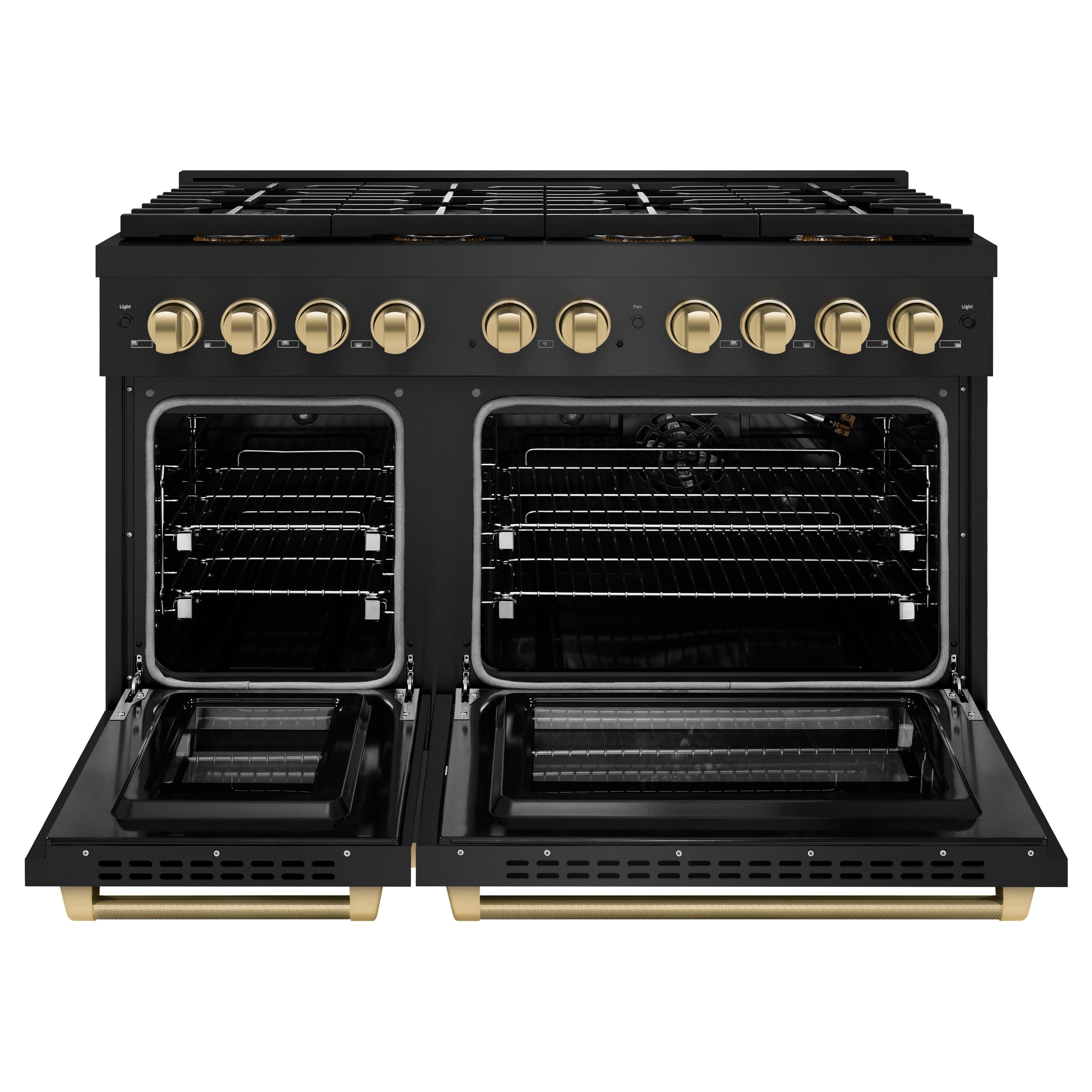ZLINE 48 in Gas Range 6.7 cu ft 8 Burner DuoPro Dual Oven Black Stainless Steel Champagne Bronze Accents (PSGRBZ-48-KCB)