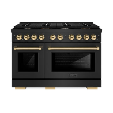 ZLINE 48 in. Gas Range 6.7 cu. ft. 8 Burner DuoPro™ Cooktop Dual Ovens Black Stainless Steel Polished Gold Accents (PSGRBZ-48-KG)