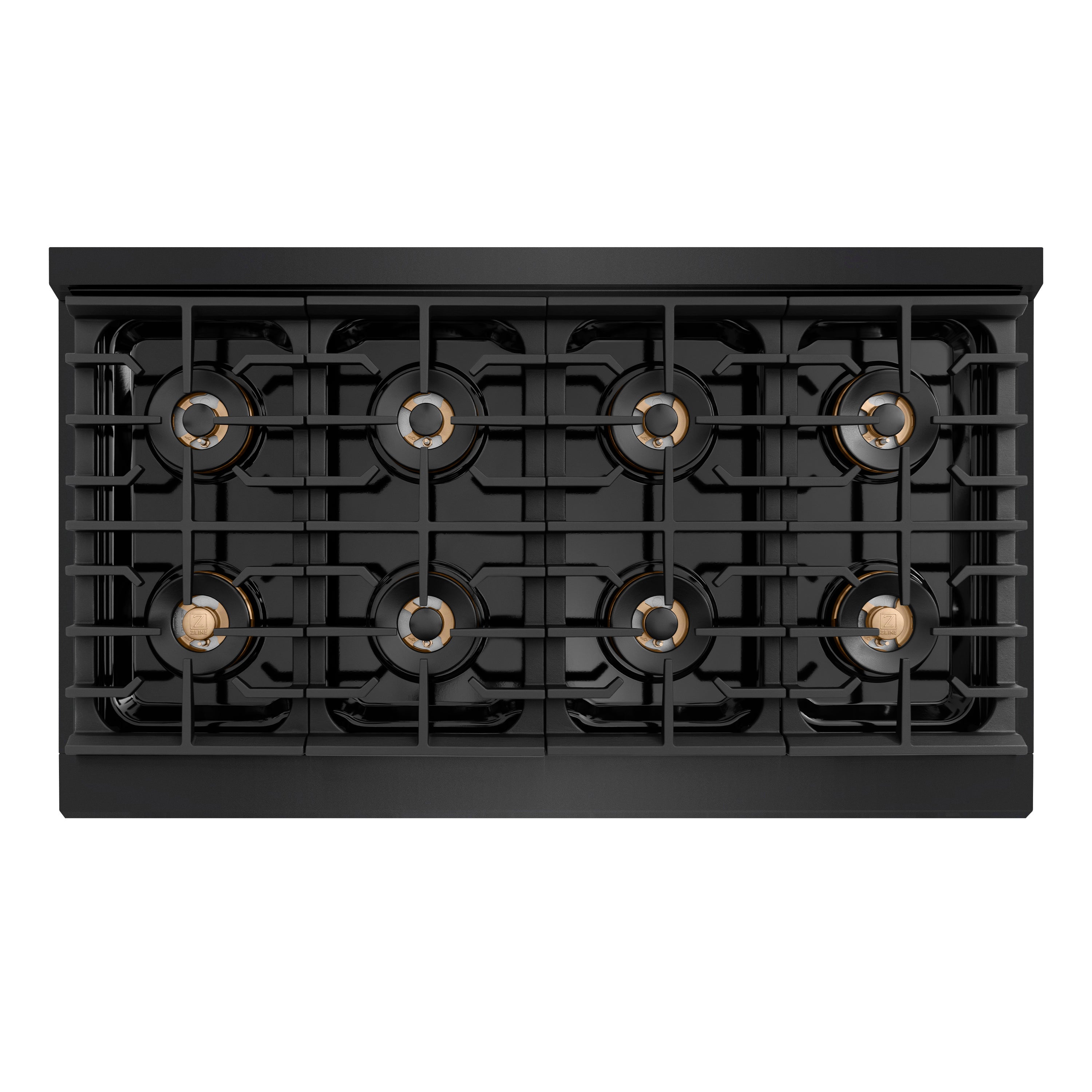 ZLINE 48 in. Gas Range 6.7 cu. ft. 8 Burner DuoPro™ Cooktop Dual Ovens Black Stainless Steel Polished Gold Accents (PSGRBZ-48-KG)
