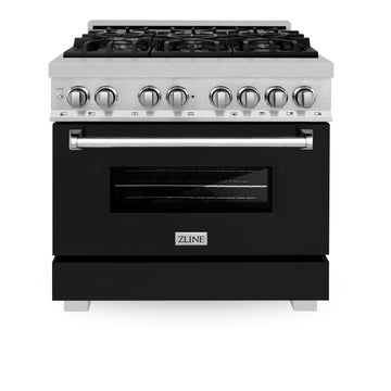 ZLINE Legacy 36-Inch Dual Fuel Range, 4.6 cu. ft. Electric Convection Oven, 6-Burner Gas Cooktop, Satin Stainless Steel with Black Matte Door – Model RAS-BLM-36