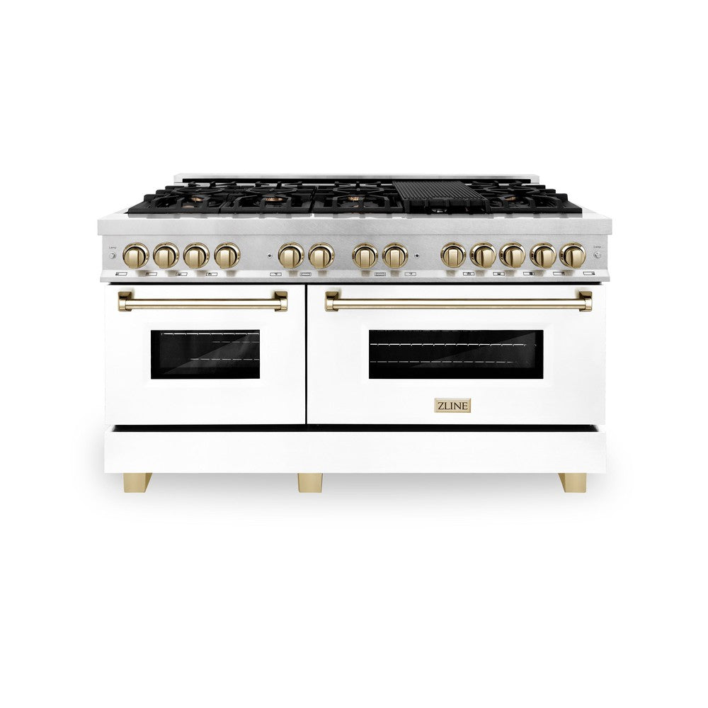 ZLINE Autograph Edition 60 in. Dual Fuel Range 7.4 cu. ft. with White Matte Door and Gold Accents (RAZ-WM-60-G)