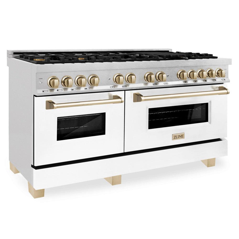 ZLINE Autograph Edition 60 in. Dual Fuel Range 7.4 cu. ft. with White Matte Door and Gold Accents (RAZ-WM-60-G)