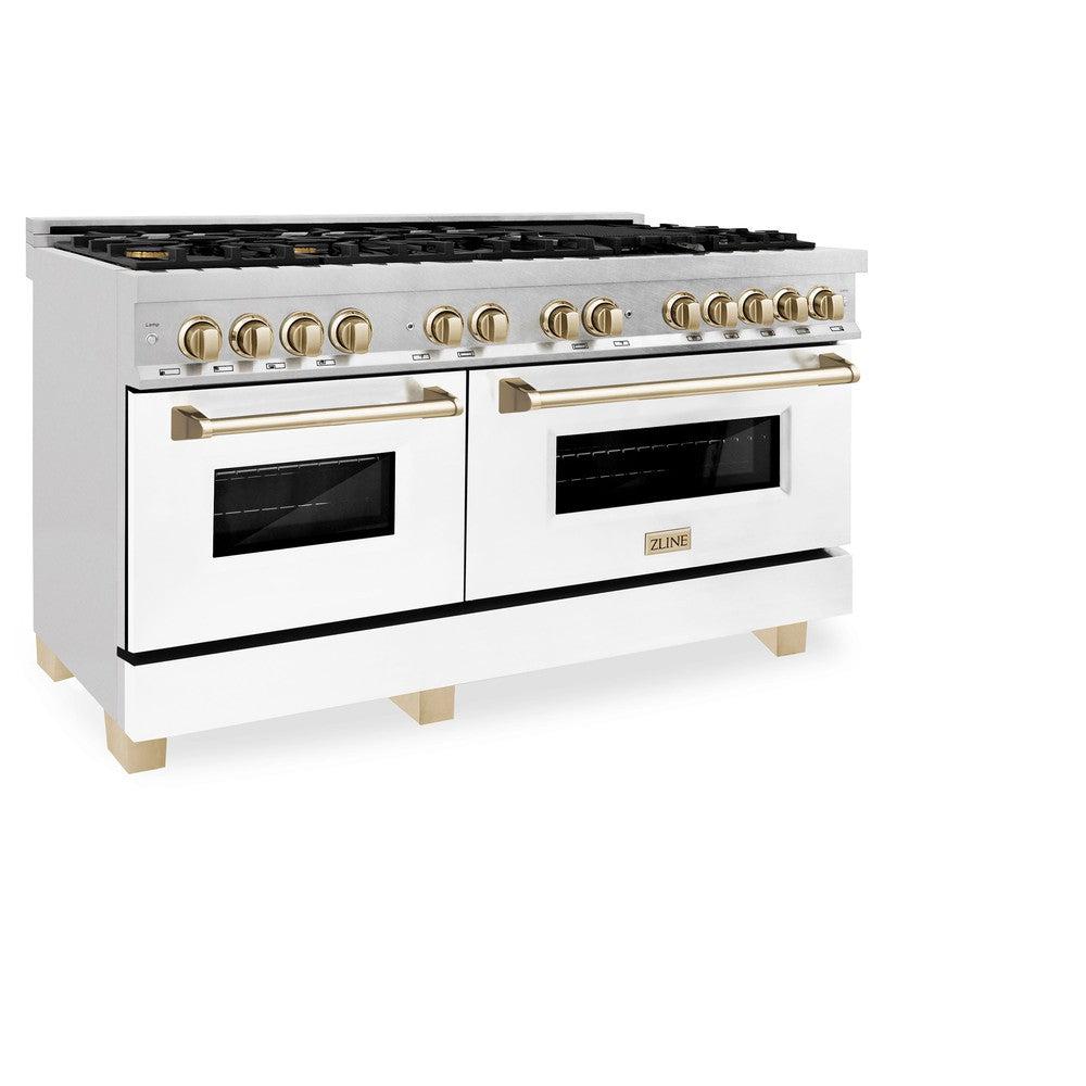 ZLINE Autograph Edition 60 in. Dual Fuel Range 7.4 cu. ft. with White Matte Door and Gold Accents (RAZ-WM-60-G)