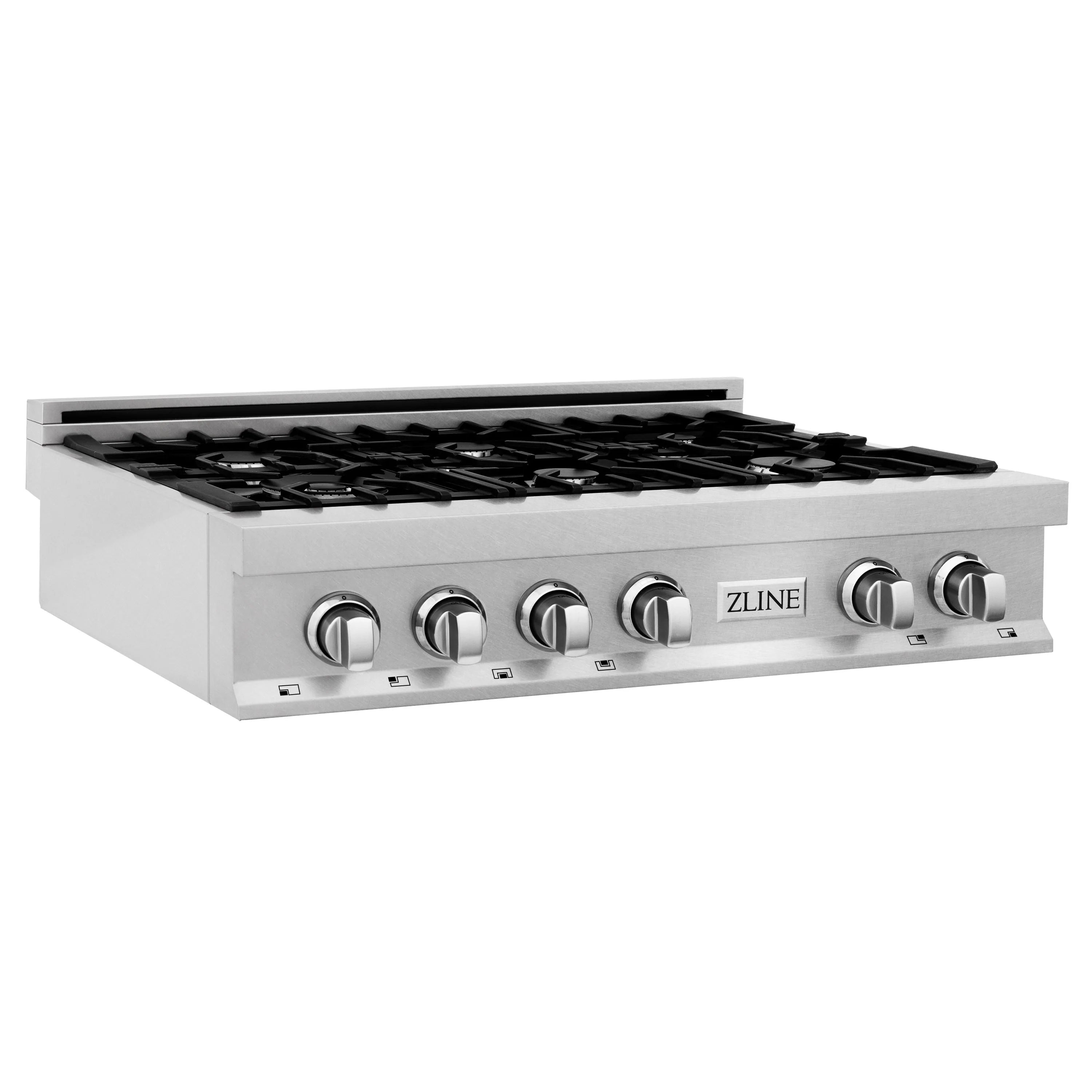 ZLINE Package - 30" Double Wall Oven, 36" Rangetop, Microwave In Satin Stainless Steel