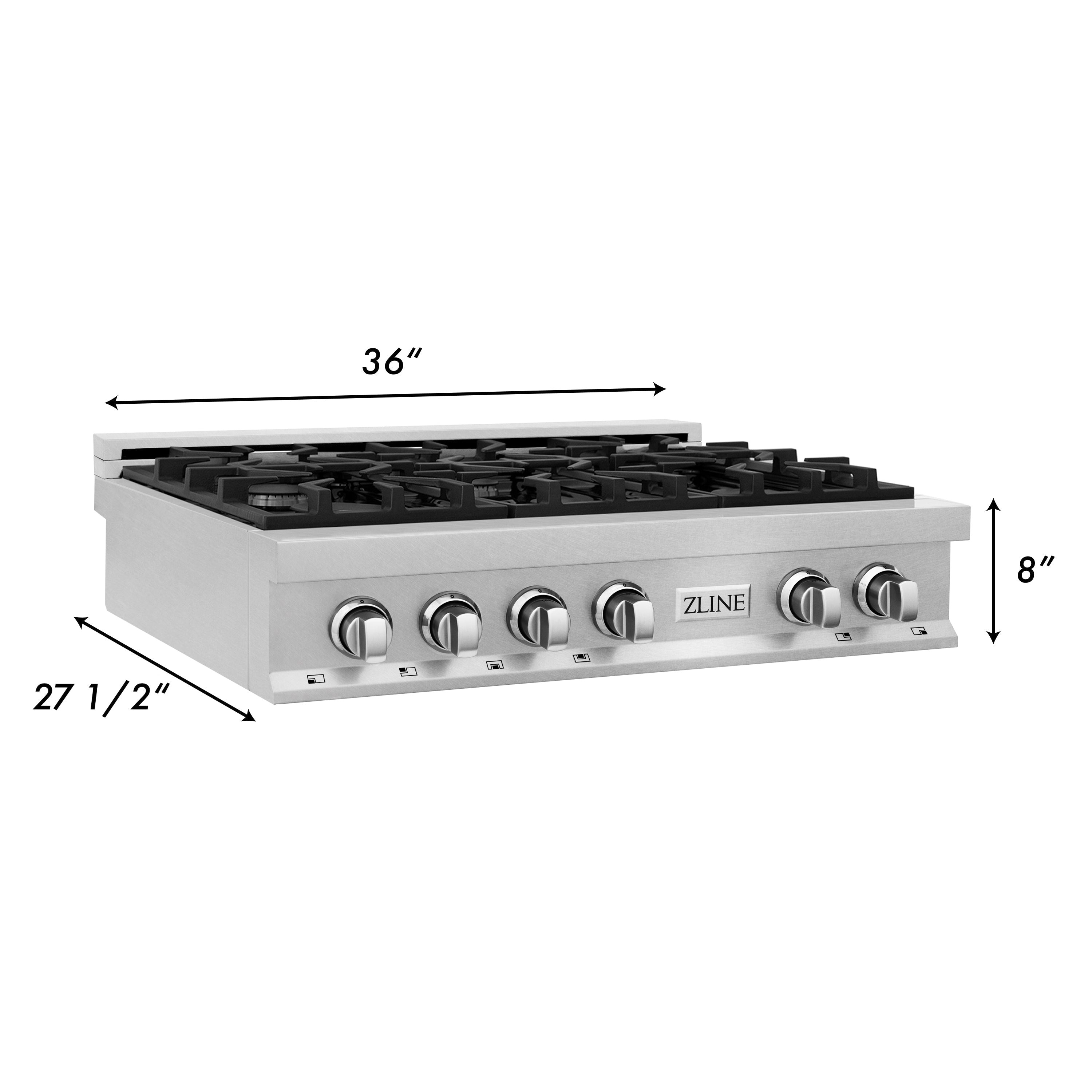 ZLINE 36" Legacy Gas Rangetop with 6 Burners and Porcelain Cooktop in Satin Stainless Steel, RTS-36