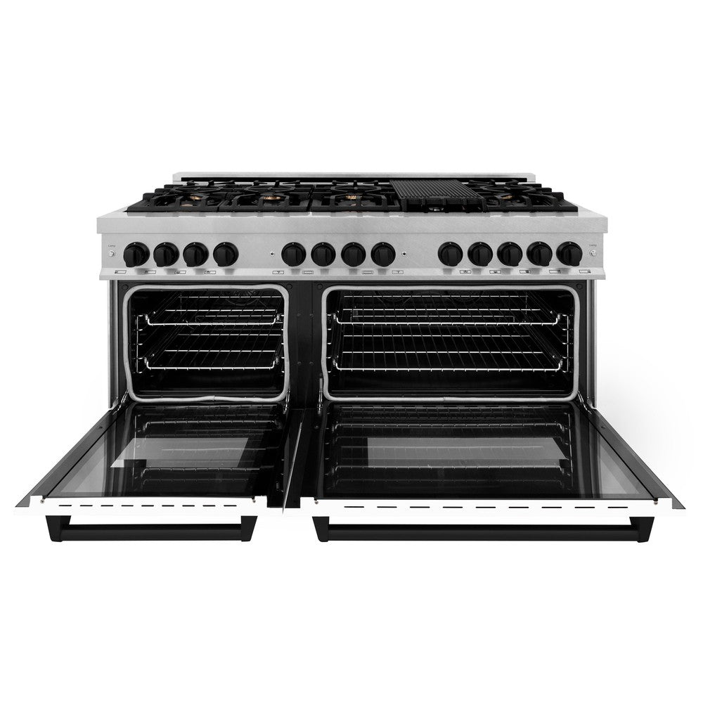 ZLINE Autograph Edition 60 in. Dual Fuel Range 7.4 cu. ft. with White Matte Doors and Black Matte Accents (RAZ-WM-60-MB)