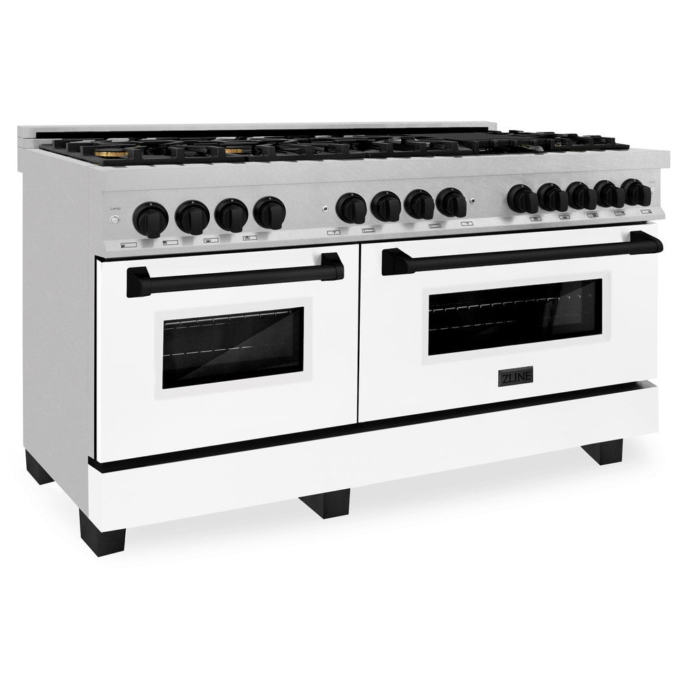 ZLINE Autograph Edition 60 in. Dual Fuel Range 7.4 cu. ft. with White Matte Doors and Black Matte Accents (RAZ-WM-60-MB)