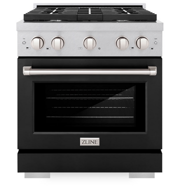 ZLINE 30 in. 4.2 cu. ft. Paramount Gas Range with 4 Burners, Convection Gas Oven, Satin Stainless Steel with Black Matte Door (SGRS-BLM-30)
