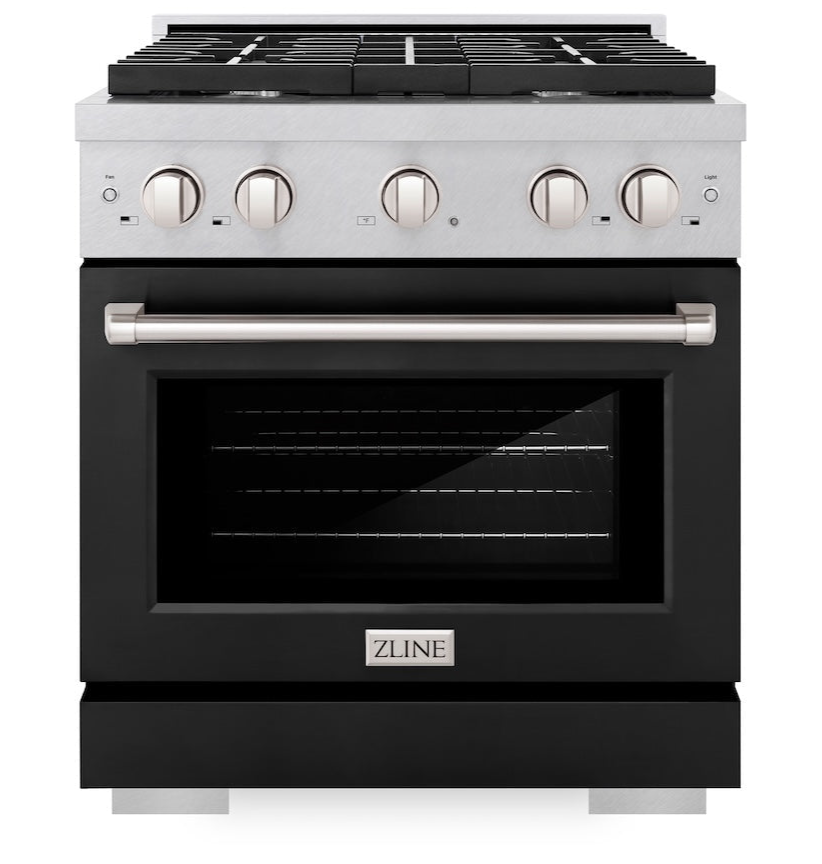 ZLINE 30 in. 4.2 cu. ft. Paramount Gas Range with 4 Burners, Convection Gas Oven, Satin Stainless Steel with Black Matte Door (SGRS-BLM-30)