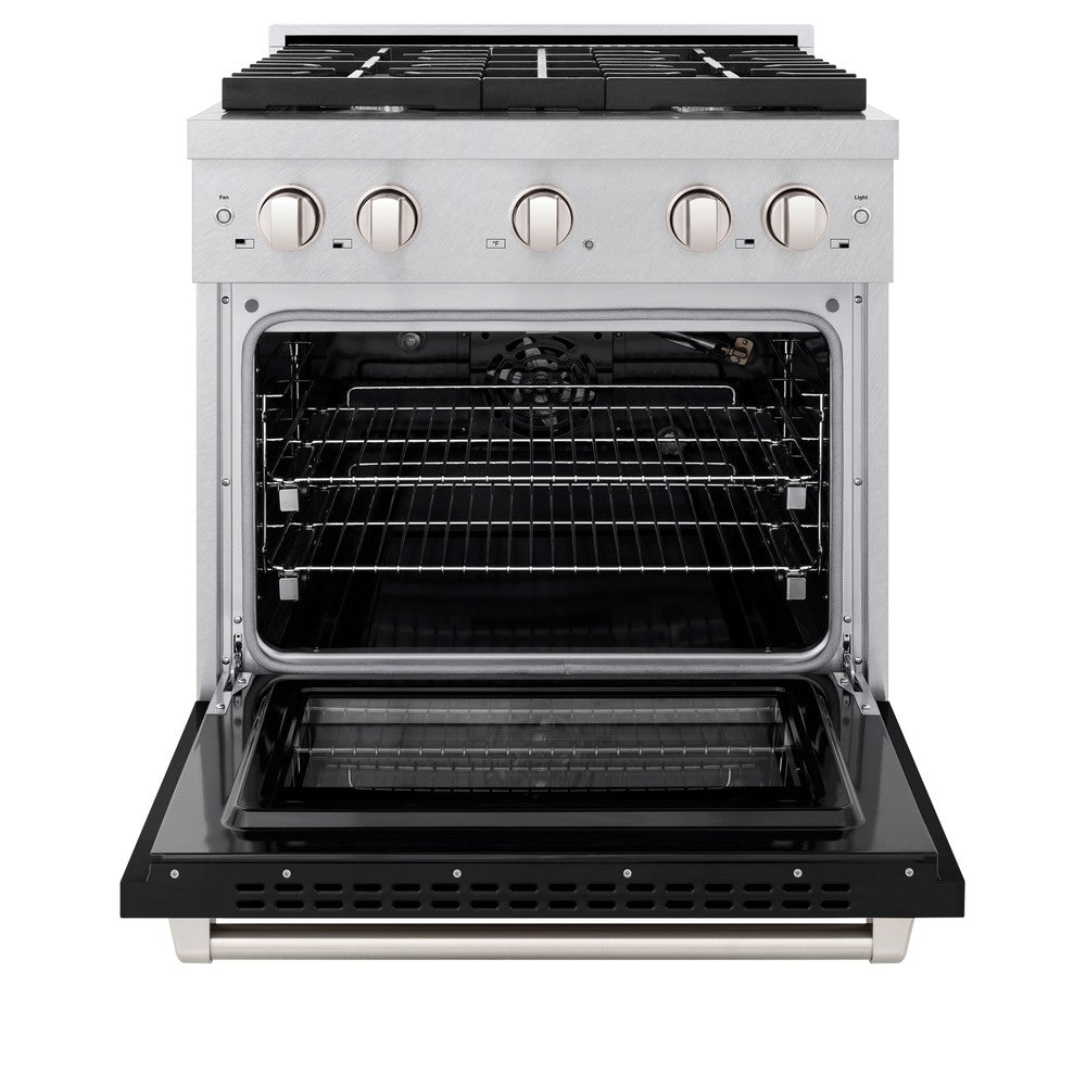 ZLINE 30" Paramount Dual Fuel Range, 4.2 cu. ft., 4 Gas Burners, Electric Convection Oven, Satin Stainless Steel with Black Matte Door (SDRS-BLM-30)