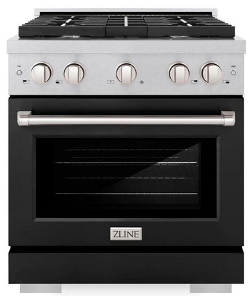 ZLINE 30" Paramount Dual Fuel Range, 4.2 cu. ft., 4 Gas Burners, Electric Convection Oven, Satin Stainless Steel with Black Matte Door (SDRS-BLM-30)