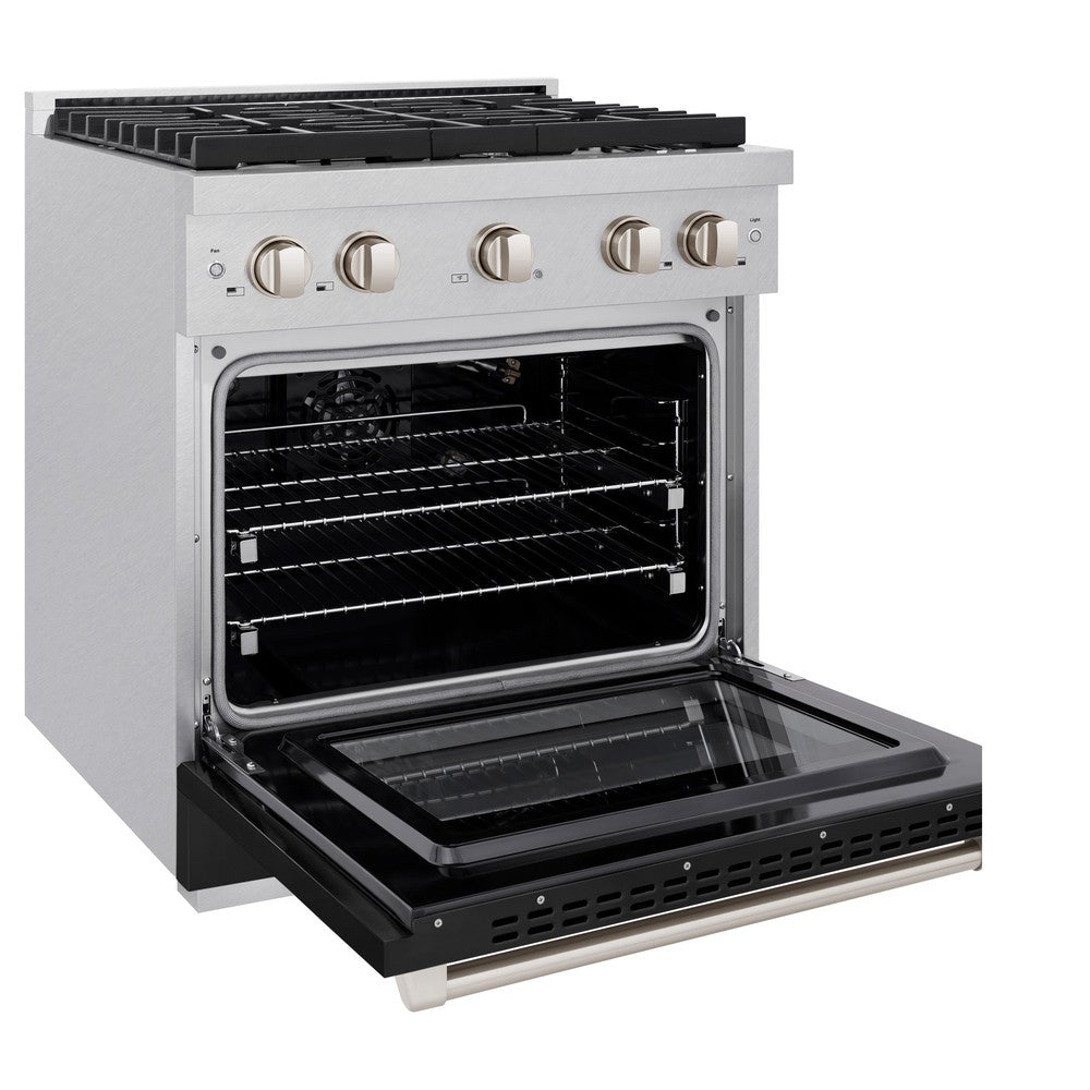 ZLINE 30" Paramount Dual Fuel Range, 4.2 cu. ft., 4 Gas Burners, Electric Convection Oven, Satin Stainless Steel with Black Matte Door (SDRS-BLM-30)