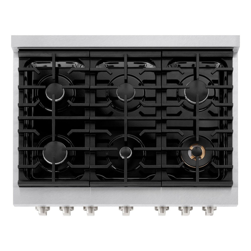 ZLINE 36 in. Paramount Dual Fuel Range, 6 Burner Gas Cooktop, Electric Convection Oven, 5.2 cu. ft., Satin Stainless Steel with Black Matte Door (SDRS-BLM-36)