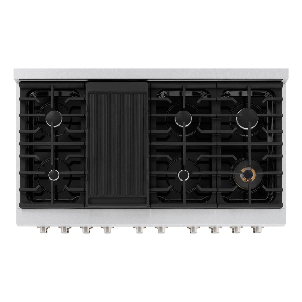 ZLINE Paramount 48 in. 6.7 cu. ft. Double Oven Dual Fuel Range with 8 Burner Gas Cooktop in Satin Stainless Steel with Black Matte Doors (SDRS-BLM-48)