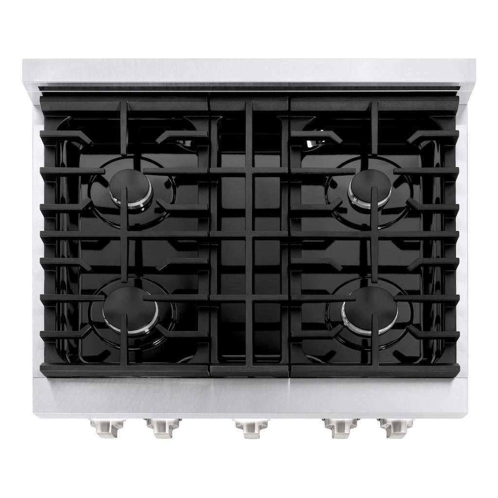 ZLINE 30 in. 4.2 cu. ft. Paramount Gas Range with 4 Burners, Convection Gas Oven, Satin Stainless Steel with Black Matte Door (SGRS-BLM-30)