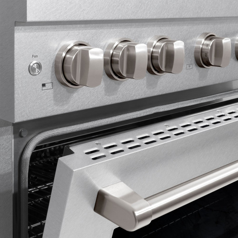 ZLINE 36 in. Paramount Dual Fuel Range with 6 Gas Burners and Electric Convection Oven, 5.2 cu. ft., Satin Stainless Steel (SDRS-36)