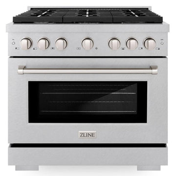 ZLINE 36 in. Paramount Dual Fuel Range with 6 Gas Burners and Electric Convection Oven, 5.2 cu. ft., Satin Stainless Steel (SDRS-36)