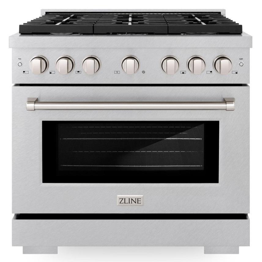 ZLINE 36 in. Paramount Dual Fuel Range with 6 Gas Burners and Electric Convection Oven, 5.2 cu. ft., Satin Stainless Steel (SDRS-36)