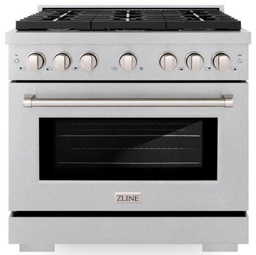 ZLINE Paramount 36" Dual Fuel Range with 6 Brass Burners, Gas Cooktop & Electric Convection Oven, Satin Stainless Steel, 5.2 cu. ft., SDRS-BR-36