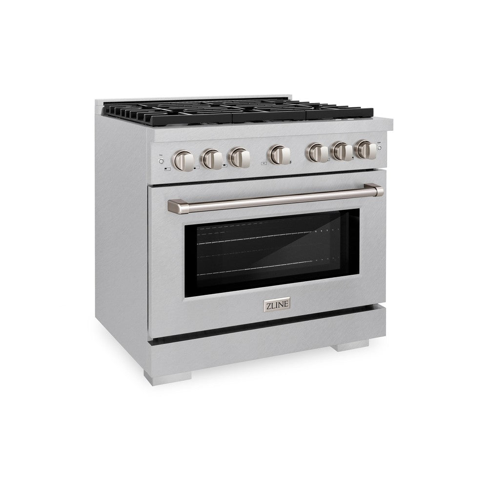 ZLINE Paramount 36" Dual Fuel Range with 6 Brass Burners, Gas Cooktop & Electric Convection Oven, Satin Stainless Steel, 5.2 cu. ft., SDRS-BR-36