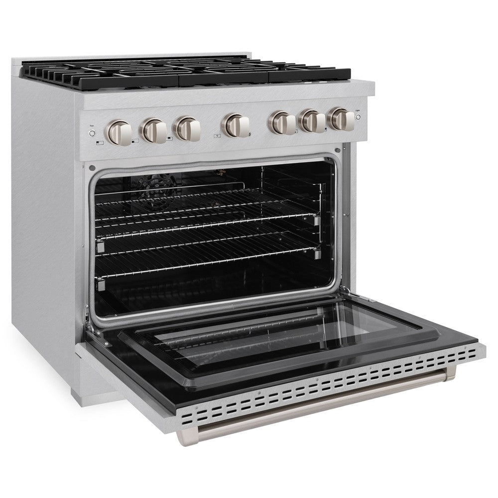 ZLINE Paramount 36" Dual Fuel Range with 6 Brass Burners, Gas Cooktop & Electric Convection Oven, Satin Stainless Steel, 5.2 cu. ft., SDRS-BR-36