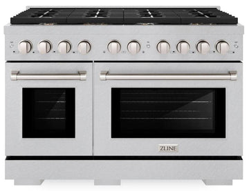 ZLINE Paramount 48 in. Double Oven Dual Fuel Range 6.7 cu. ft. with 8 Brass Burners in Satin Stainless Steel (SDRS-BR-48)
