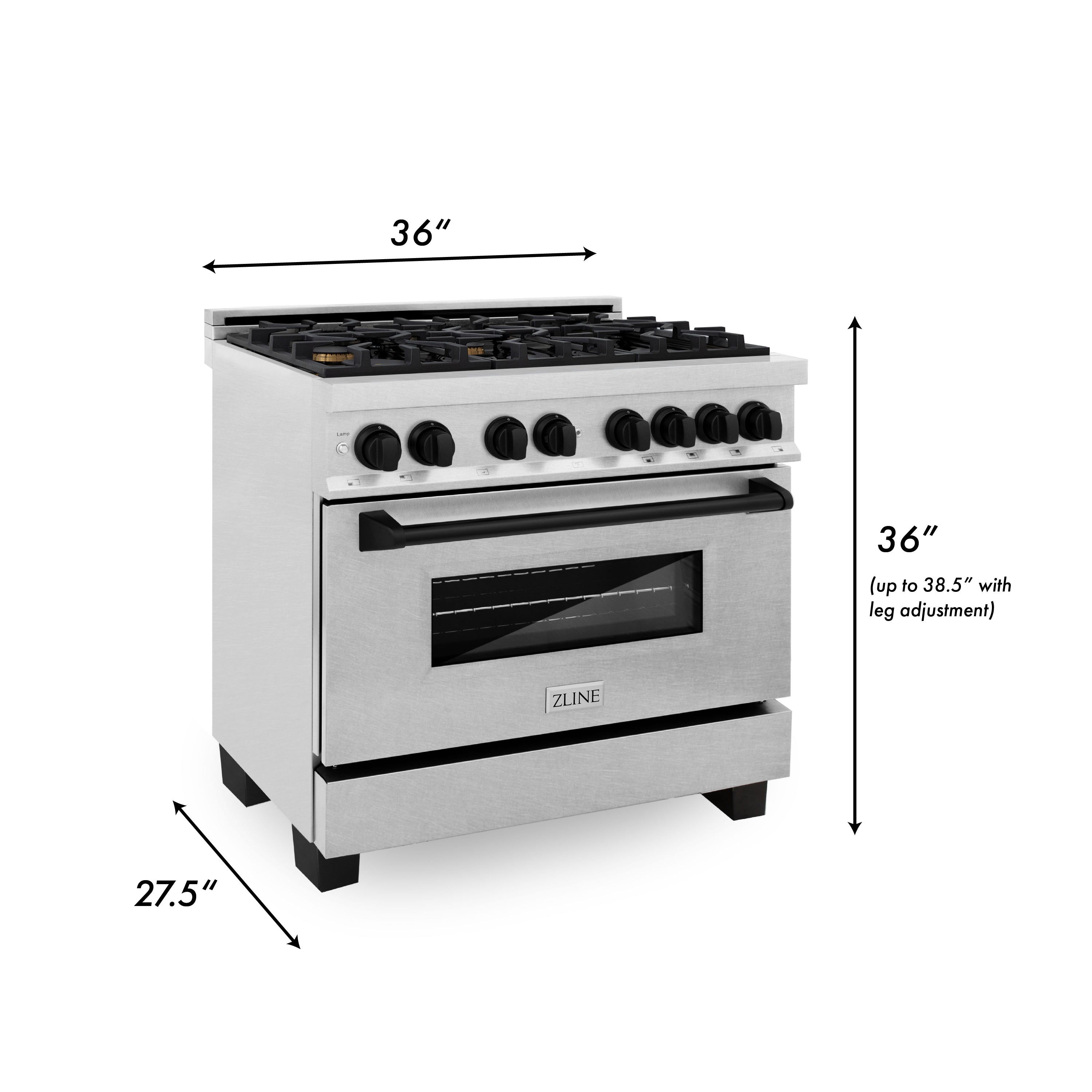 ZLINE Autograph 36 in. 4.6 cu. ft. Legacy Dual Fuel Range with 6 Gas Burners and Electric Convection Oven in Satin Stainless Steel with Matte Black Accents (RASZ-SN-36-MB)