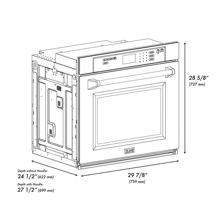 ZLINE 30" Professional True Convection Single Wall Oven with Air Fry and Self Clean in Satin Stainless Steel, WASS-30