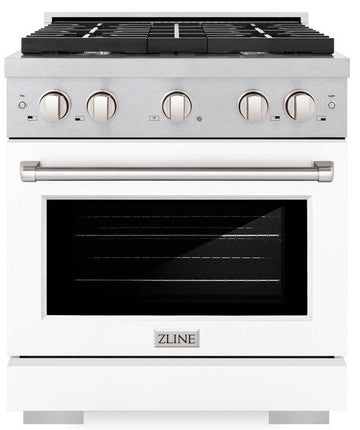 ZLINE 30 in. Paramount Dual Fuel Range, 4.2 cu. ft., 4 Burner Gas Cooktop with Electric Convection Oven, Satin Stainless Steel with White Matte Door (SDRS-WM-30)