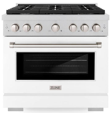 ZLINE Paramount 36 in. Dual Fuel Range with 6 Gas Burners and Electric Convection Oven, 5.2 cu. ft., Satin Stainless Steel with White Matte Door (SDRS-WM-36)