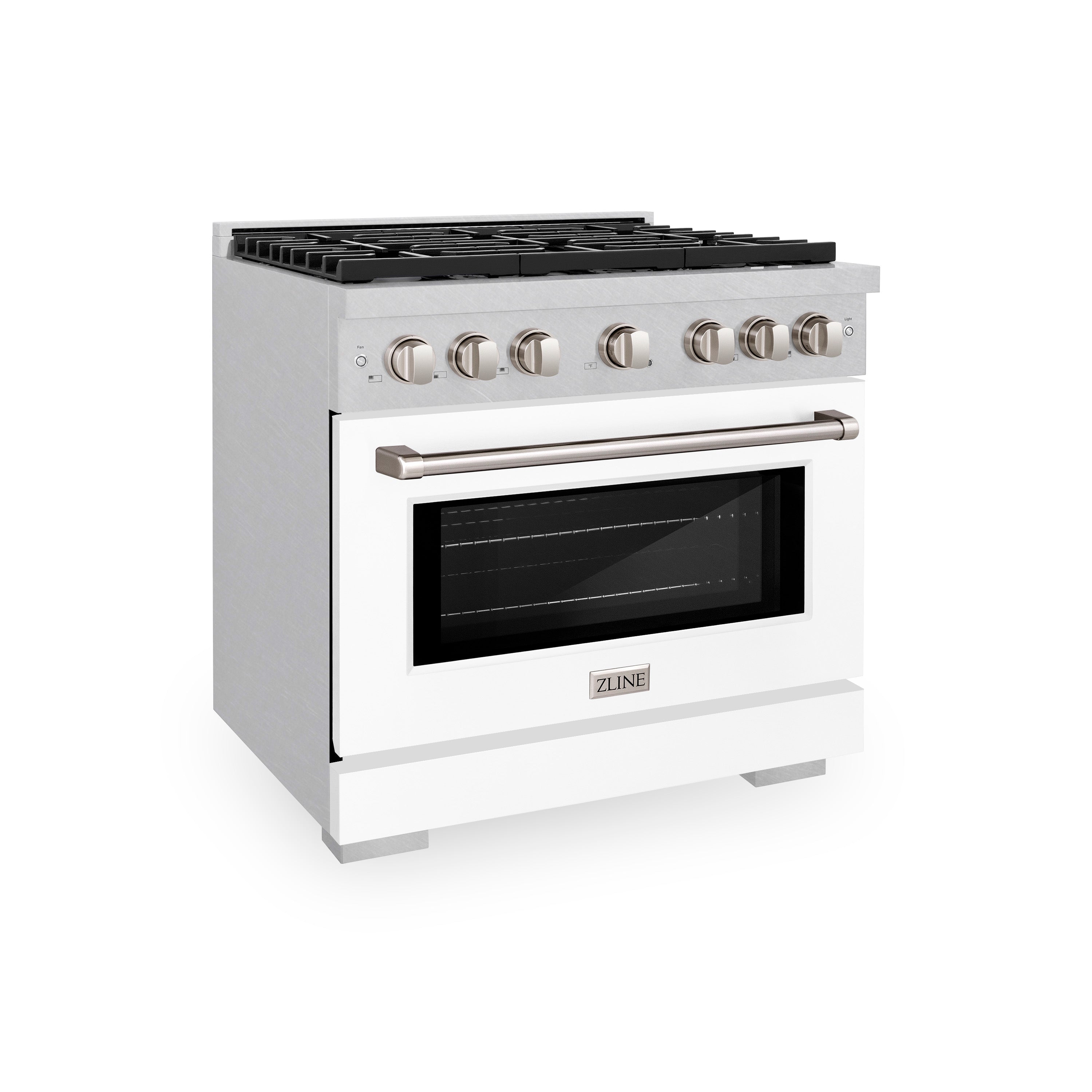 ZLINE Paramount 36 in. Dual Fuel Range with 6 Gas Burners and Electric Convection Oven, 5.2 cu. ft., Satin Stainless Steel with White Matte Door (SDRS-WM-36)