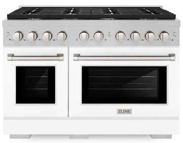 ZLINE 48-Inch Paramount Double Oven Dual Fuel Range with 8 Gas Burners, 6.7 cu. ft., Satin Stainless Steel with White Matte Doors (SDRS-WM-48)